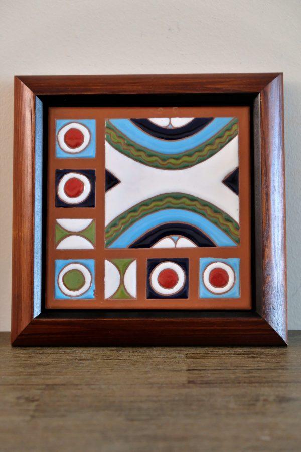 Hand Painted Egyptian Tile Panel with wooden frame - 20x20cm - Fenon