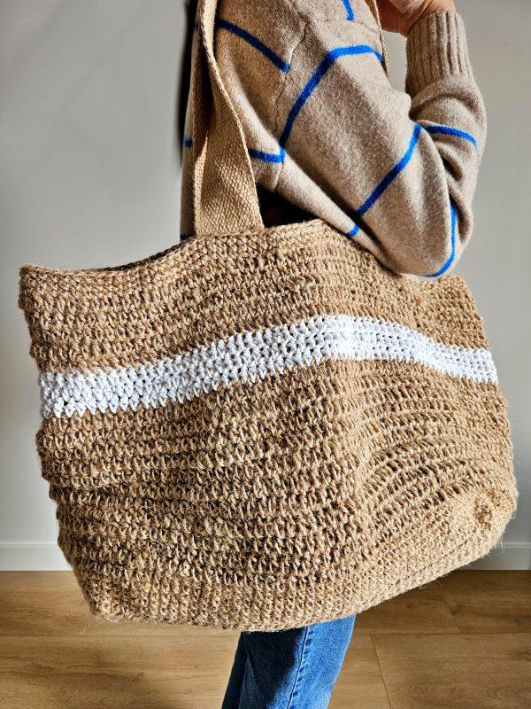 Handmade Women's Bag - White and Beige Color - 100% Egyptian Wool - Image 3