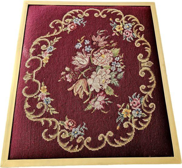 Vintage needlework tapestry embroidery with golden wooden frame - Image 2