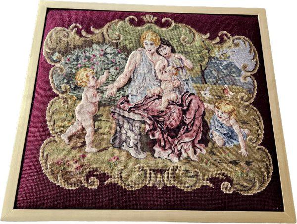 Vintage needlework tapestry embroidery with golden wooden frame - Image 2
