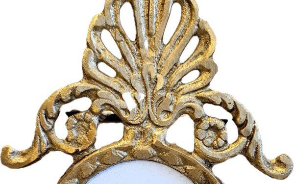 Vintage Hand Painted Porcelain Painting With Brass Frame Crown - Image 3